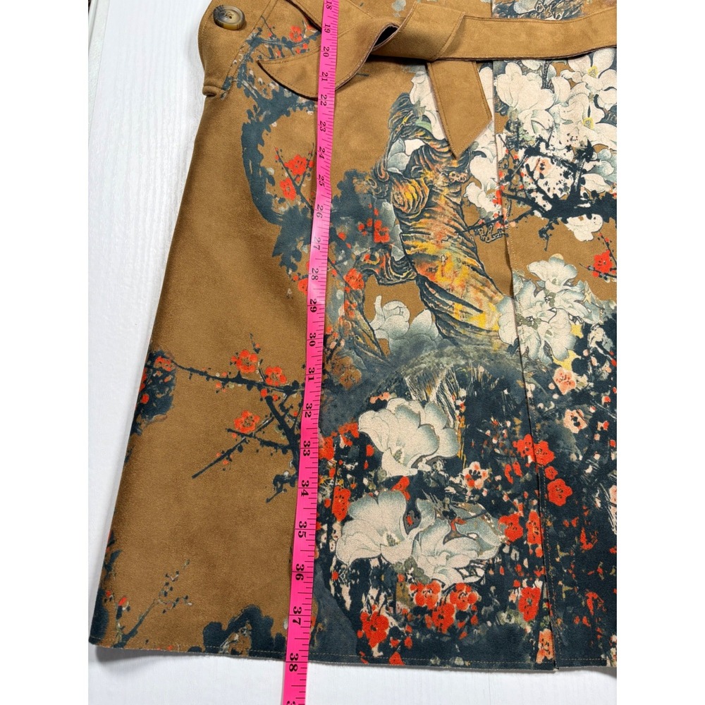 Chico's Scuba Suede Trench Coat Floral Tiger Print Brown Size 00 XS New Artsy - Picture 16 of 16